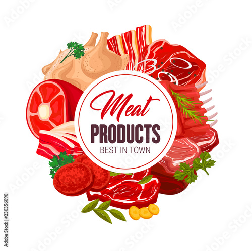 Butcher shop meat butchery products vector poster