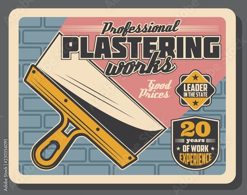 Plastering work service or home repair shop poster