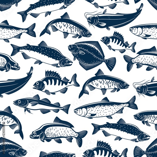 Sea and ocean fishes seamless pattern background