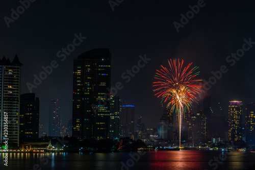 Beautiful firework on the river for celebration on night © pandaclub23