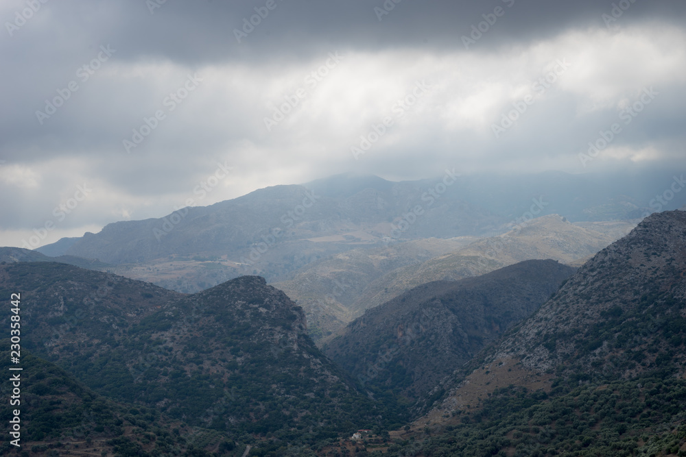 Obraz premium Hania, Crete - 09 25 2018: Polirinia. Small mountain. Panoramic view