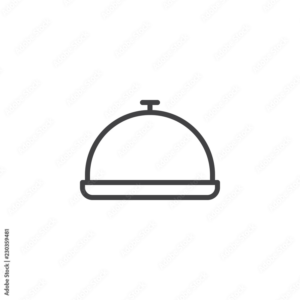 Fototapeta premium Hotel restaurant food tray outline icon. linear style sign for mobile concept and web design. Dome food cover simple line vector icon. Cloche symbol, logo illustration. Pixel perfect vector graphics