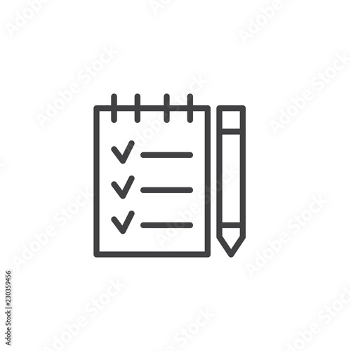 Menu book and pencil outline icon. linear style sign for mobile concept and web design. Checklist line vector icon. Symbol, logo illustration. Pixel perfect vector graphics