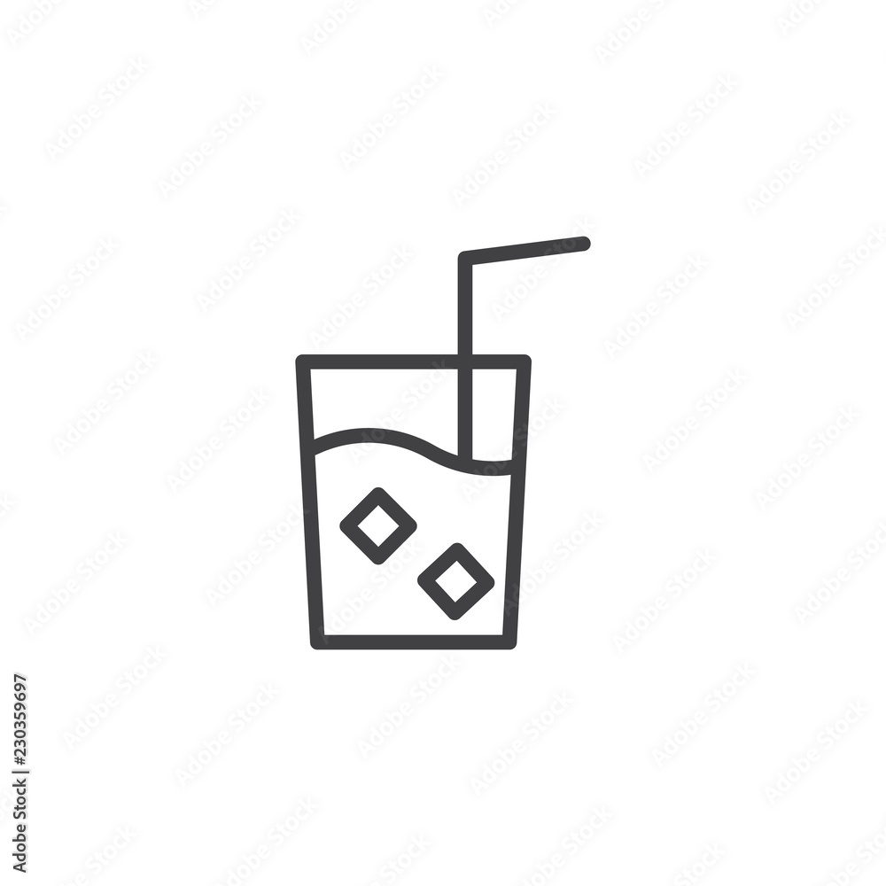 Ice drink glass and straw outline icon. linear style sign for mobile concept and web design. ice water fresh simple line vector icon. Symbol, logo illustration. Pixel perfect vector graphics Ice drink glass and straw outline icon. linear style sign for mobile concept and web design. ice water fresh simple line vector icon. Symbol, logo illustration. Pixel perfect vector graphics