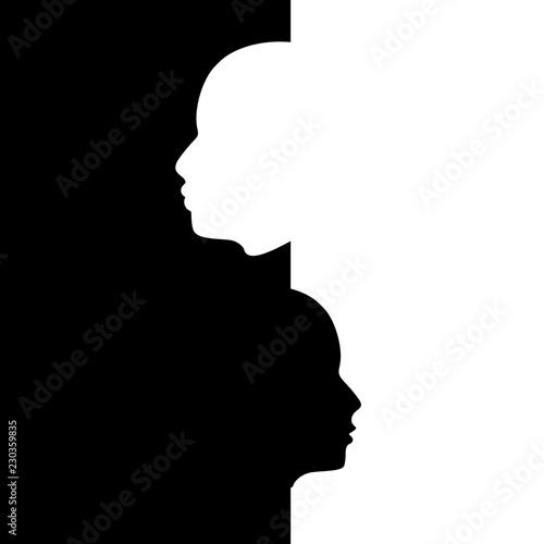 Abstract people icons. Diversity between humans metaphor. Black and white silhouettes