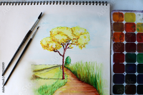 watercolor painting autumn tree student