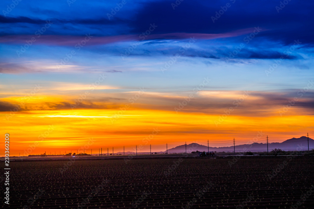 Dramatic vibrant sunset scenery in Yuma, Arizona