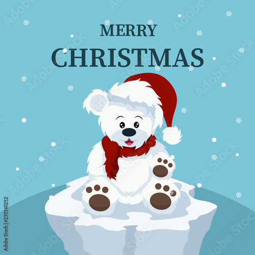 Christmas card of beautiful polar bear baby © Ipajoel