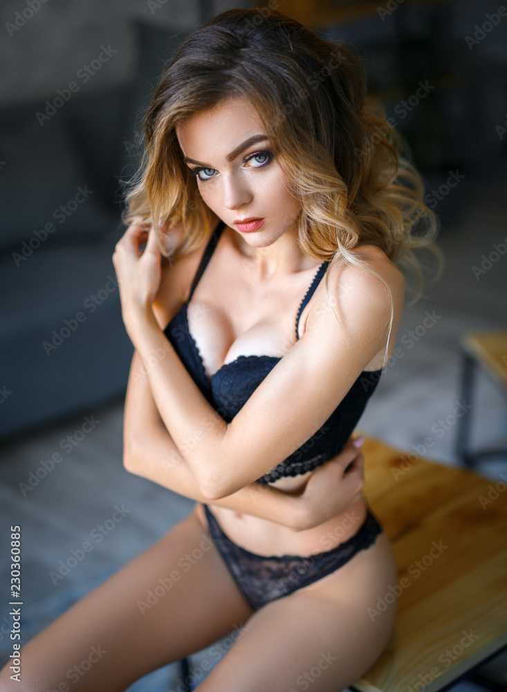 Perfect girl in a sexy black lingerie Stock Photo | Adobe Stock