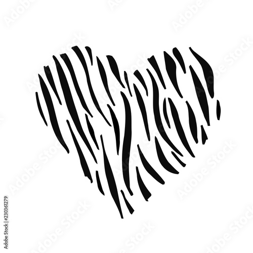 Zebra print skin in the shape of a heart. Vector illustration. Valentines day. Greeting card.