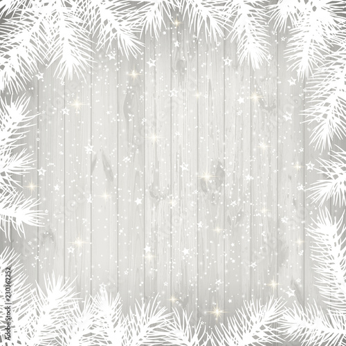 Christmas card on old white wooden background.