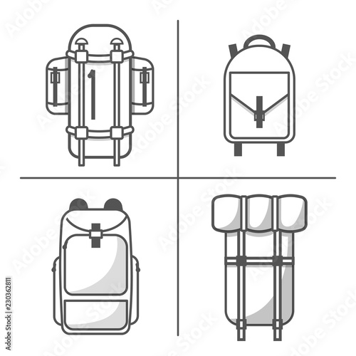 Vector cartoon flat backpack, sport suitcase background