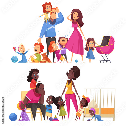 Tired Parents Flat Vector Illustration