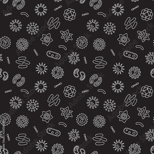 Seamless vector pattern with outline bacteria icons