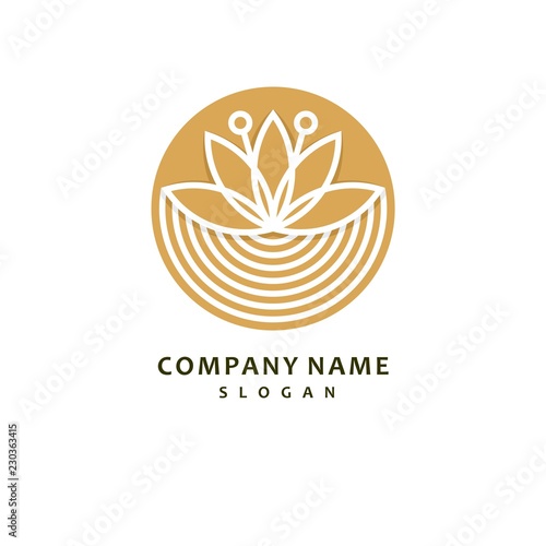 Gold color royal lotus flower for health luxury industry logo idea design illustration © pgmart