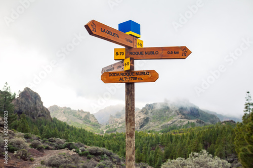 Mountain direction road signs in Gran Canaria