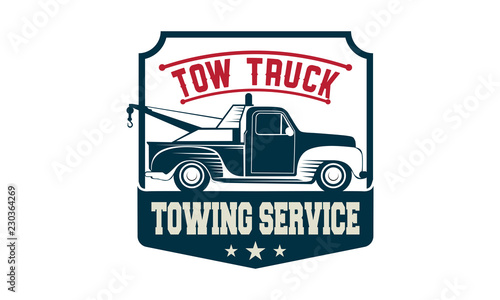 Vintage car tow truck emblems, labels and design elements