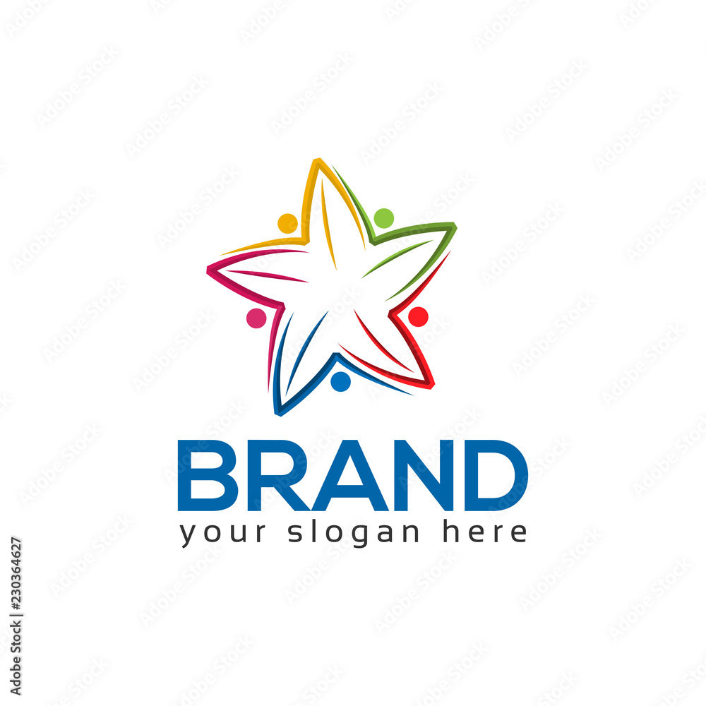 Obraz premium Team work logo template, colorful people icon. Star people icon