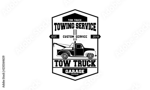 Vintage car tow truck emblems, labels and design elements