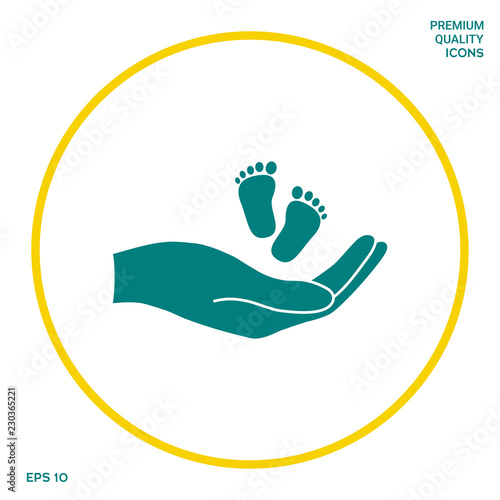 Hands holding baby foot. Graphic elements for your design