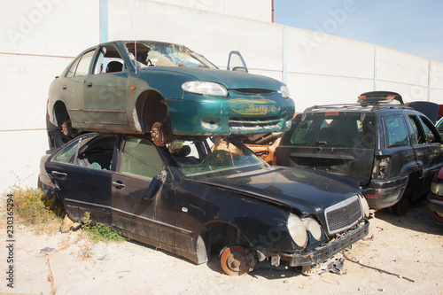 A graveyard of cars, broken cars sell on spare parts. 