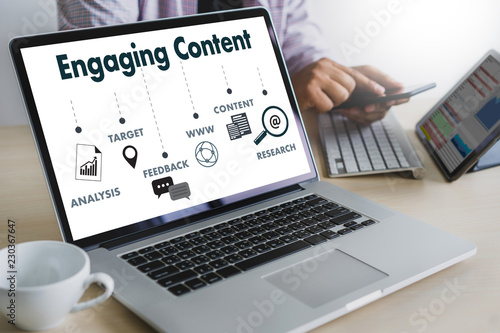 Engaging  CONTENT marketing Data Blogging Media Publication Information Vision Content Concept