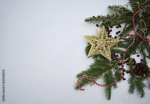 Fotografie The fur-tree branch with decorations.
