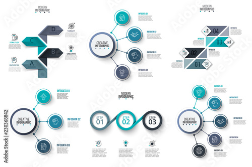 Vector infographic design template. Business concept with 3, 4 and 5 options, parts, steps or processes. Can be used for workflow layout, diagram, number options, web design. Data visualization.