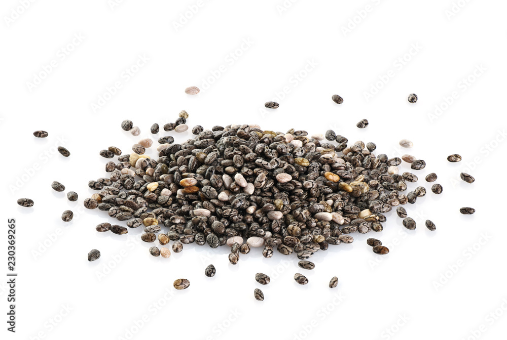 Chia seeds on white background. Chia seeds on white background.