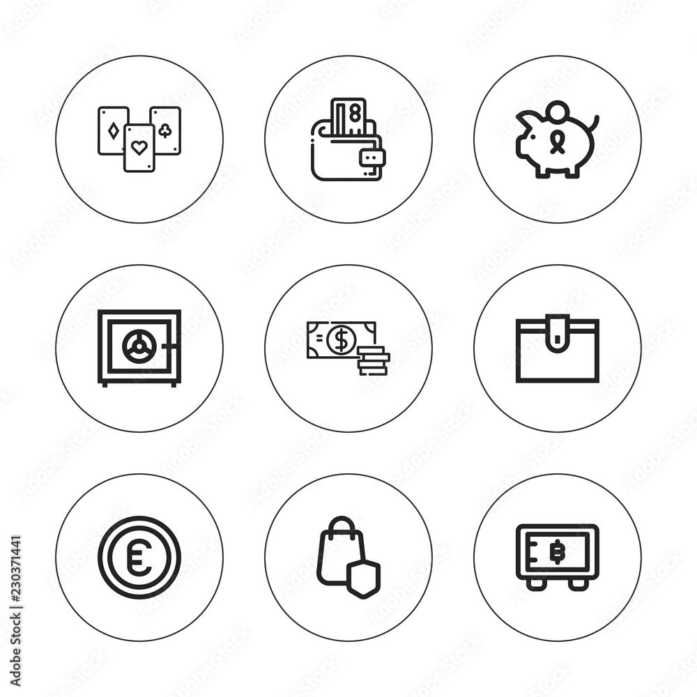 Collection of 9 outline bank icons Collection of 9 outline bank icons