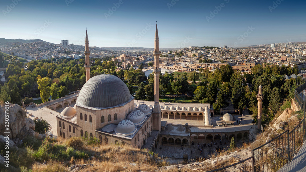 Fototapeta premium View over the mosque of Mevlidi Halil in Sanliurfa from the mountain, Turkey