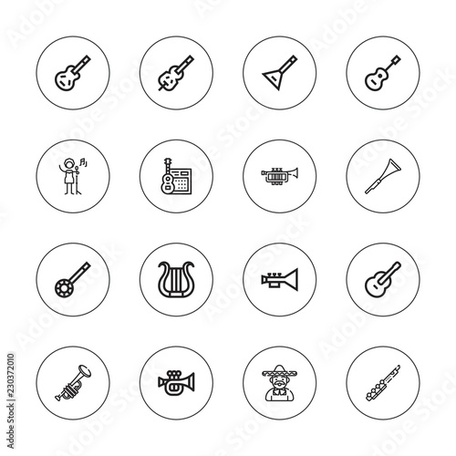 Collection of 16 outline musician icons