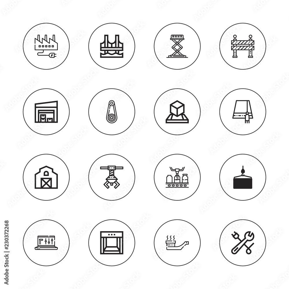 Collection of 16 outline industrial icons Collection of 16 outline industrial icons