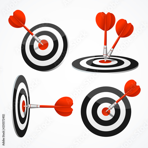 Realistic Detailed 3d Dartboard with Darts Set. Vector