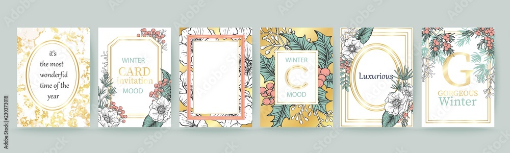 Winter holiday background, invitation. Wedding pattern design. Place for text. Merry Christmas and Happy New Year card.