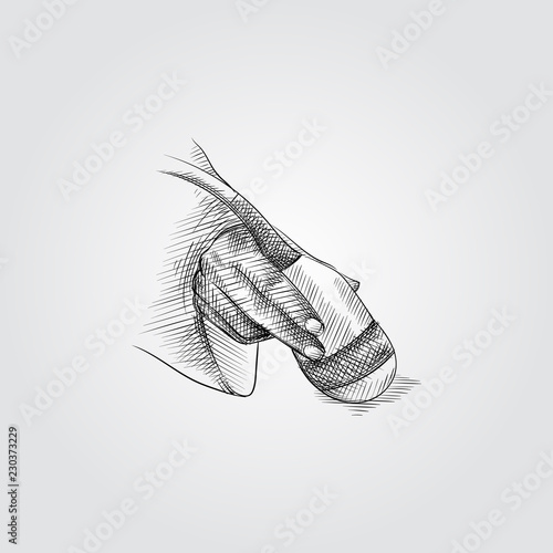 Hand Drawn Ultrasound scanner in the hand Sketch Symbol isolated on white background. Pregnancy  hand drawing sketches elements