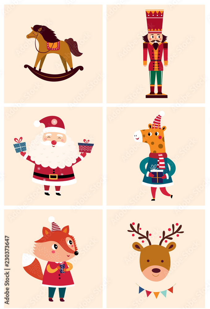 Fototapeta premium Christmas cards with cute illustrations