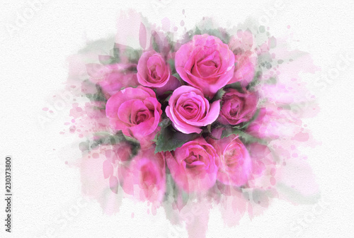 romantic pink roses (watercolor painting concept)