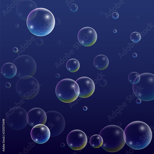 ubble with Hologram Reflection. Set of Realistic Water or Soap Bubbles for Your Design.