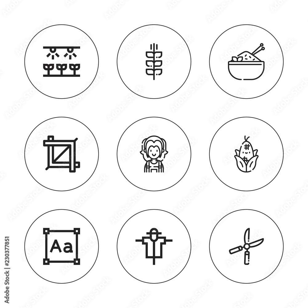 Collection of 9 outline crop icons Collection of 9 outline crop icons