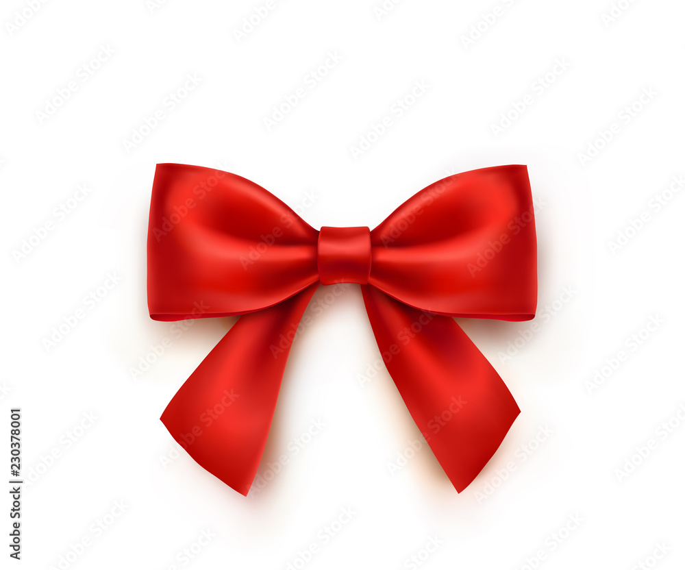 Bow isolated on white background. Vector Christmas red satin ribbon with shadow, xmas wrap element template. Bow isolated on white background. Vector Christmas red satin ribbon with shadow, xmas wrap element template.