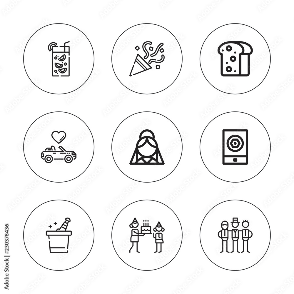 Collection of 9 outline champagne icons Collection of 9 outline champagne icons