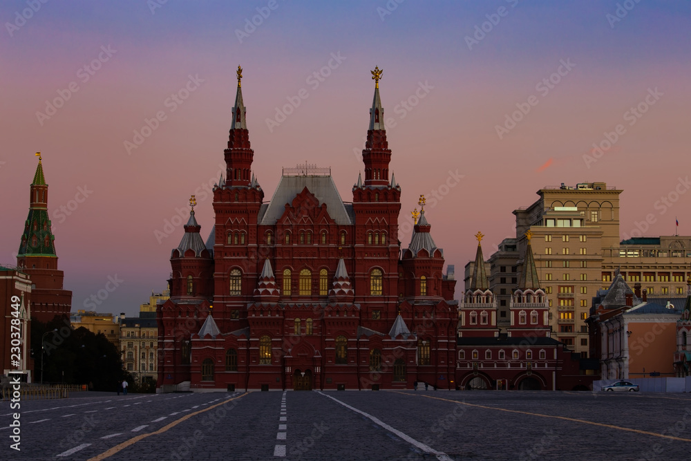Beautiful scenery in the morning of The State Historical Museum at Red Square in Moscow, Russia. It's the museum of Russian history which was established in 1872.