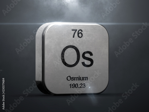 Osmium element from the periodic table. Metallic icon 3D rendered with nice lens flare