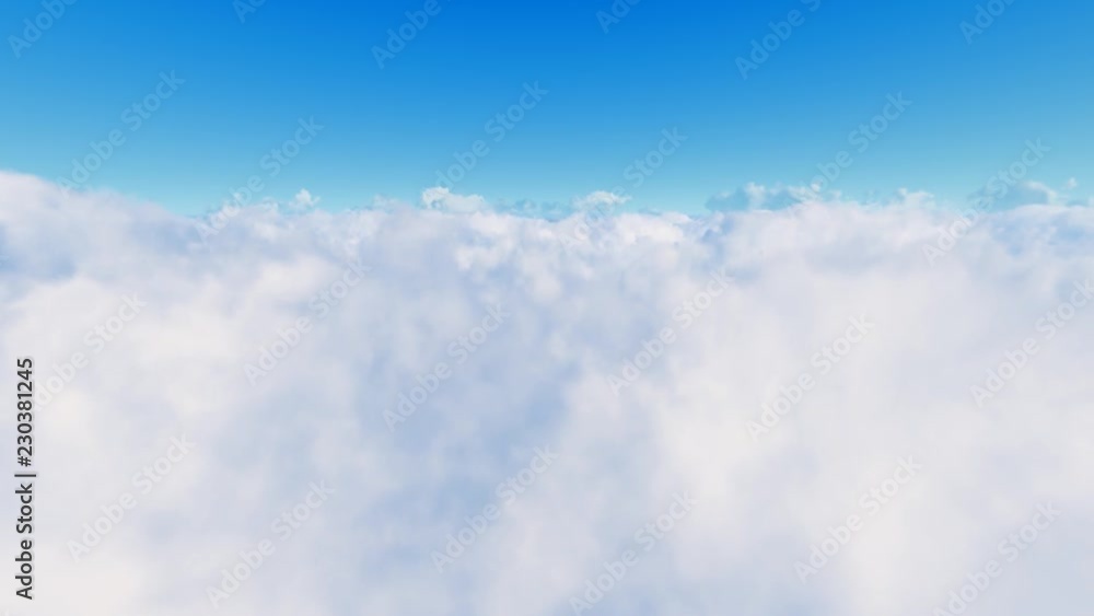Flight over clouds and blue sky