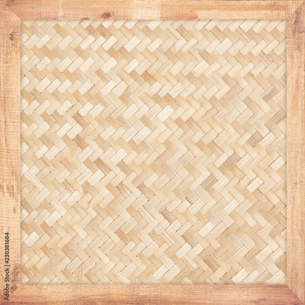 woven bamboo pattern in wooden frame woven bamboo pattern in wooden frame