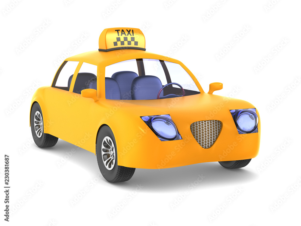 Yellow taxi on white background. Isolated 3D image