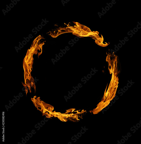 Circle of fire flame on black background