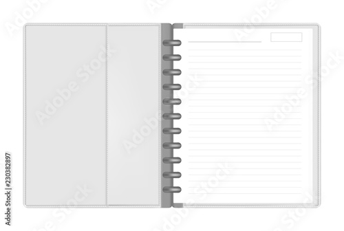 Disc bound letter size loose leaf note book with interior pocket spread