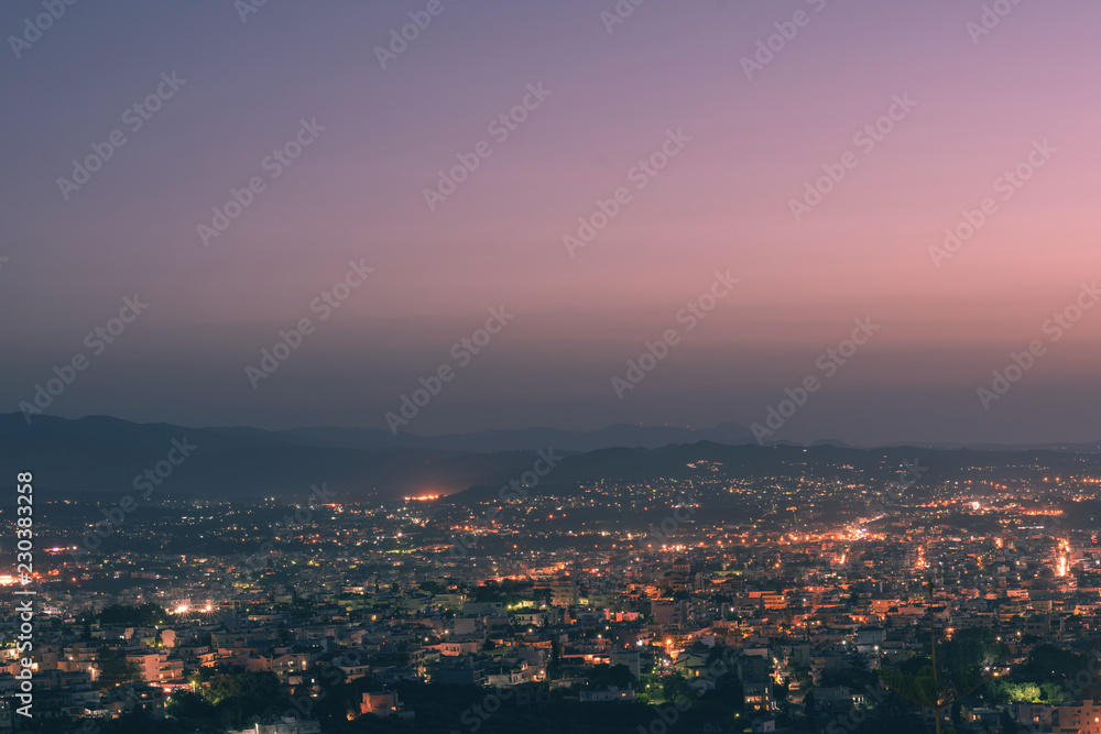 Panorama of the chania city on the sunset. Crete island, Greece 
